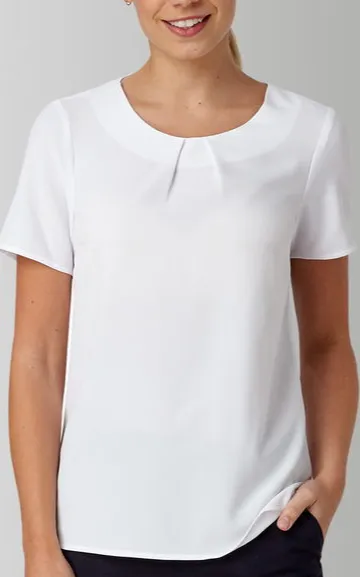 Women's Stretch Woven Short Sleeve Tuck Neck Top
