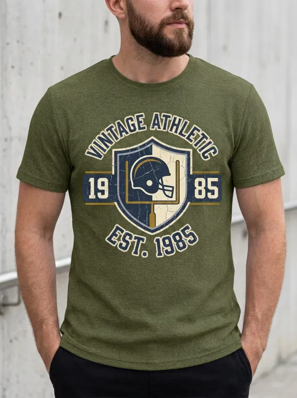 Men's Helmet Football Shield Crew Neck Graphic T-Shirt