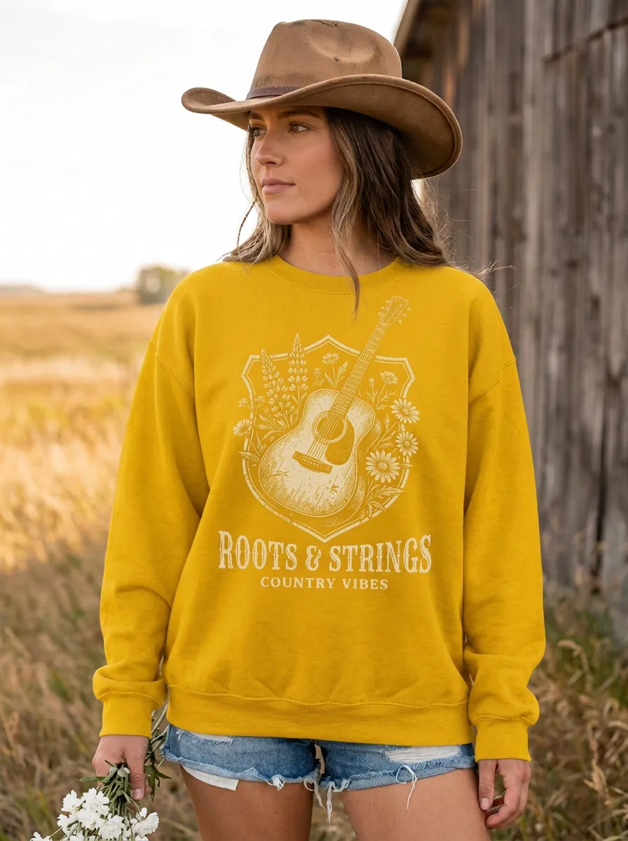 Rustic Guitar Floral Women's Country Music Crew Neck Sweatshirt