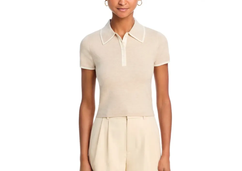 Wool Blend Collared Short Sleeve Sweater