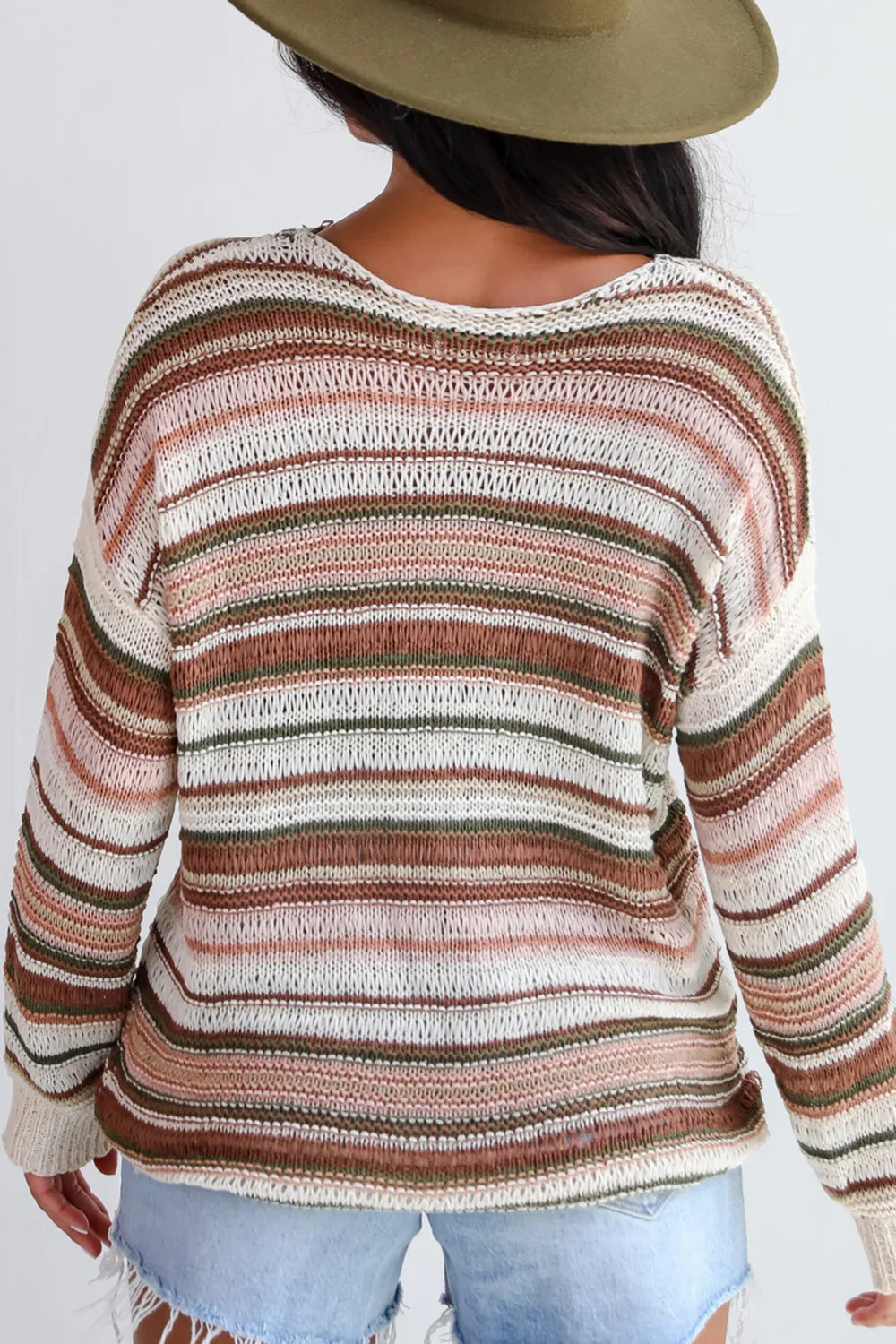 Cream Striped Lightweight Knit Sweater