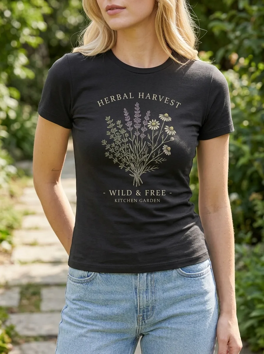 Women's Herbal Harvest Garden Lover Lavender Daisy Printed T-shirt
