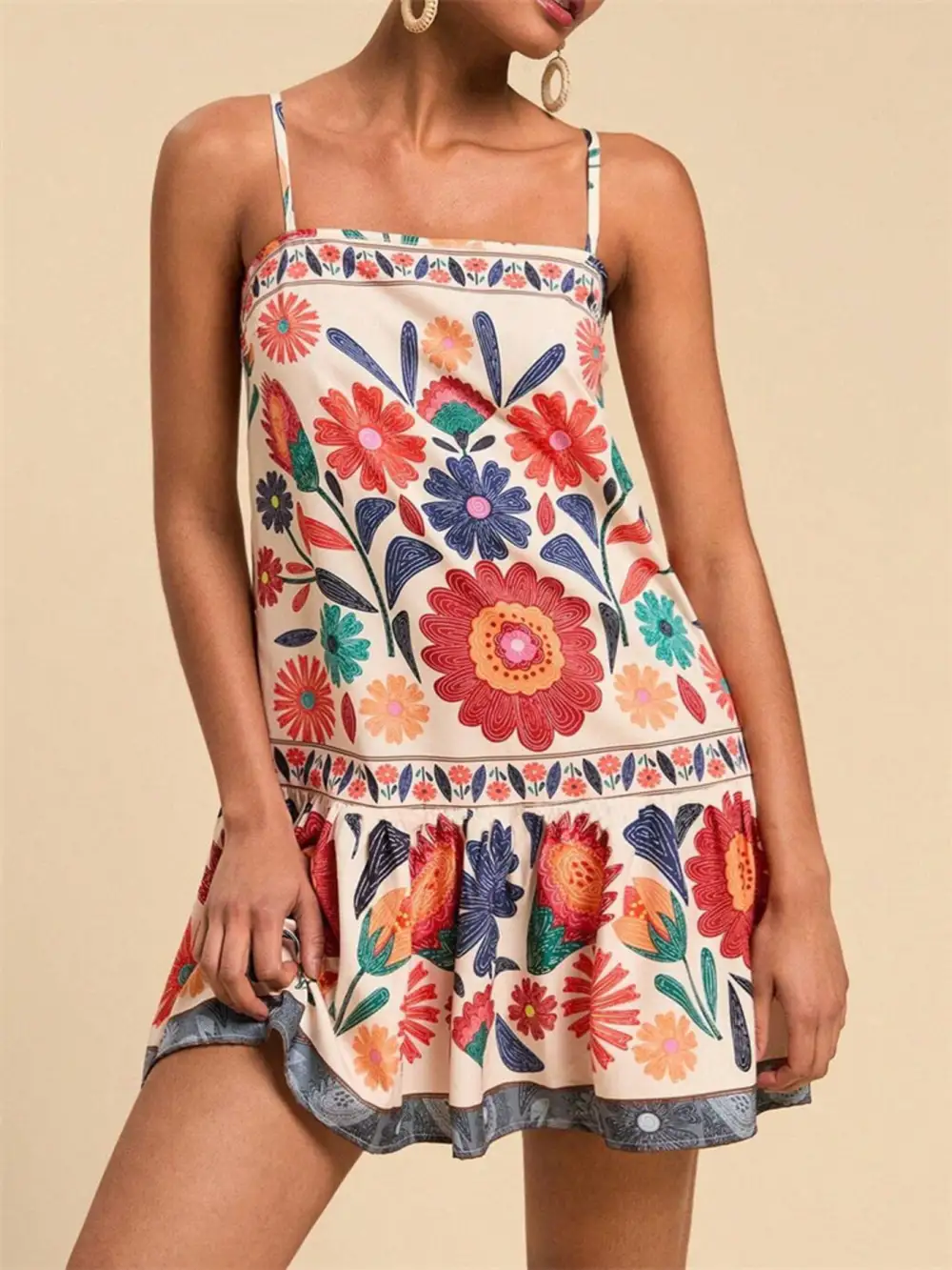 Spaghetti-Strap Printed Mini Dress