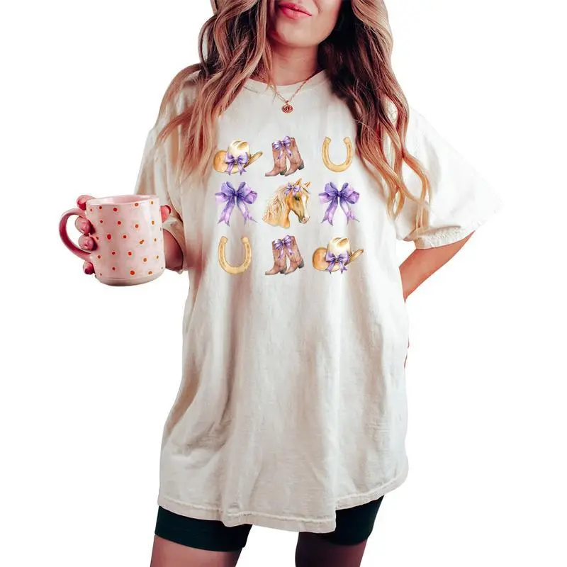 Western Girl Country Rodeo Purple Cowgirl Horse Coquette Bow Women's Oversized Comfort T-shirt