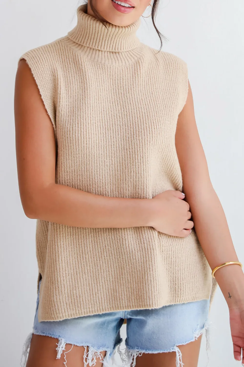 Taupe Turtleneck Sweater Top