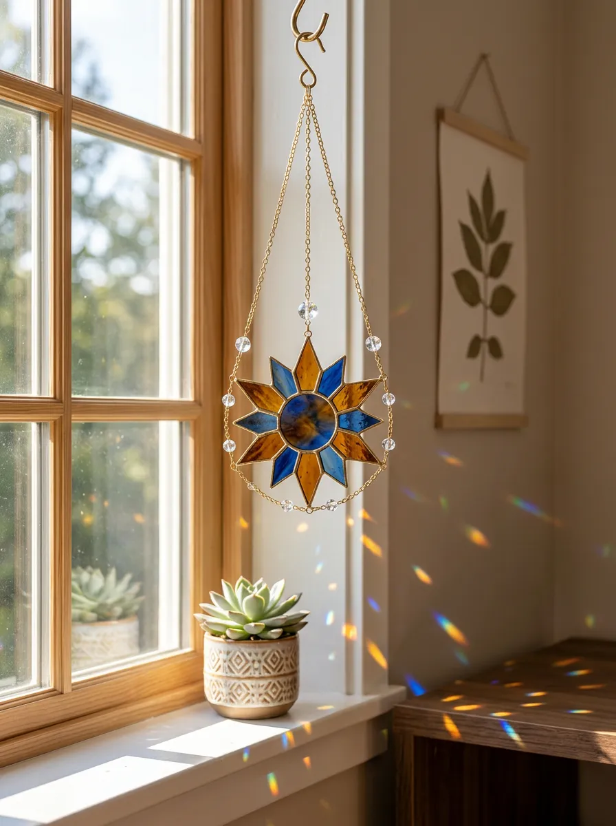 Sun Stained Glass Star Crystal Suncatcher Hanging Ornament