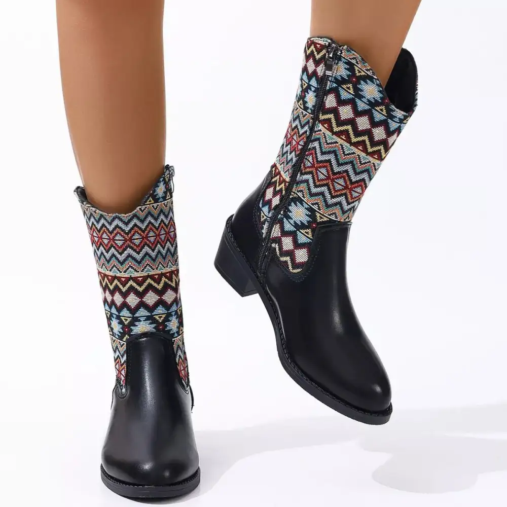 Wrap Point Toe Block Heels Boots