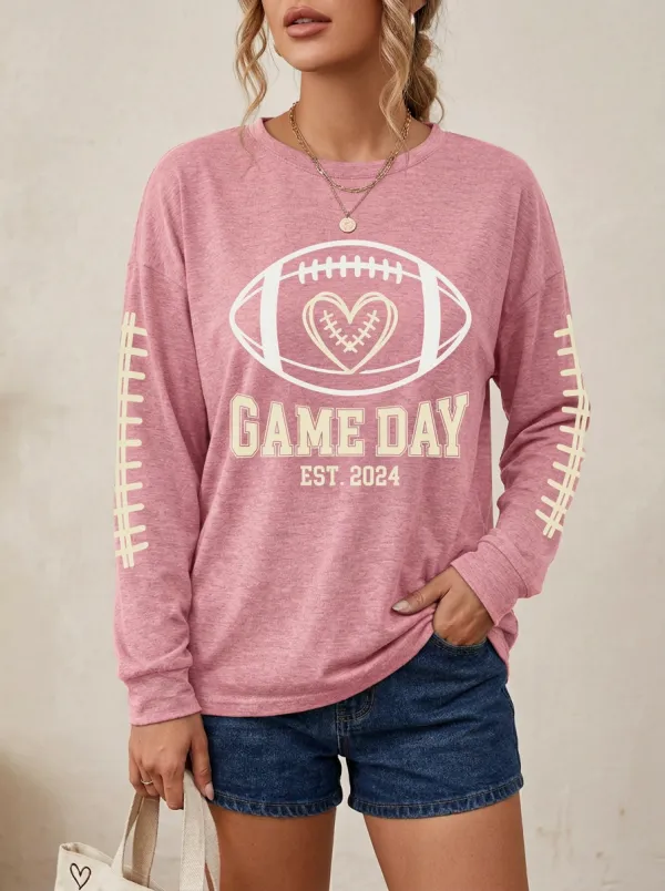 Women's Modern Football Ball Heart Long Sleeve Graphic T-Shirt
