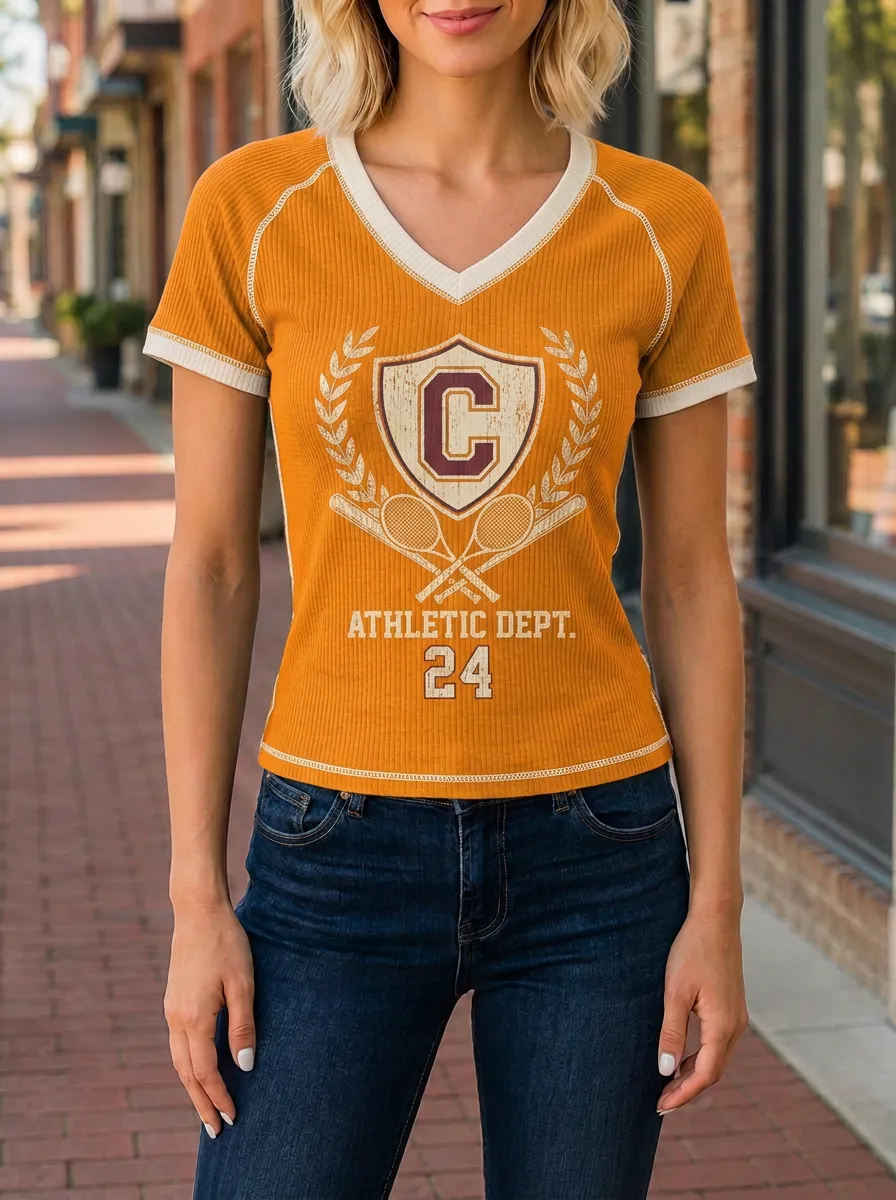 Women's Tennis Athletic Dept Shield Printed Ribbed T-shirt