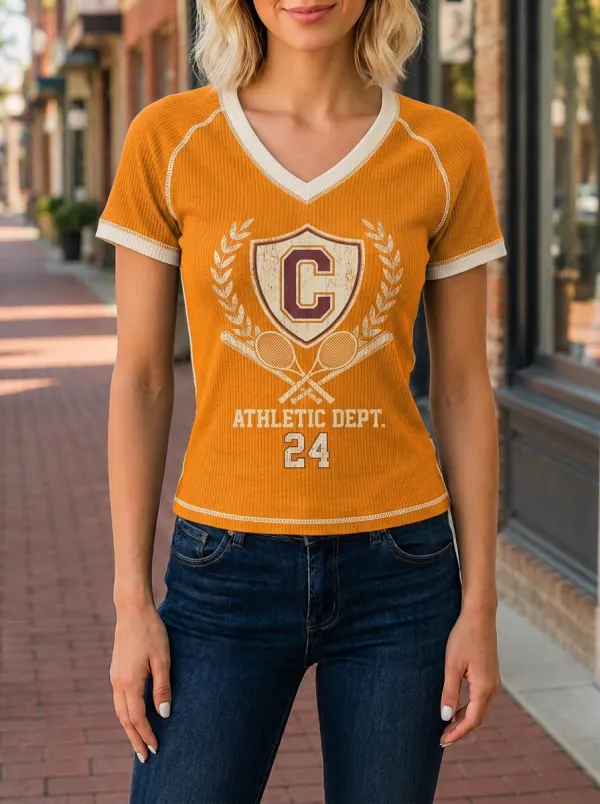 Women's Tennis Athletic Dept Shield Printed Ribbed T-shirt