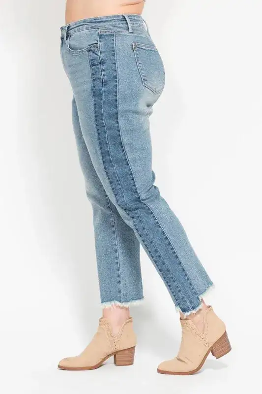 Full Size Vintage Wash Side Panel Detail With Fray Hem Slim Plus Size