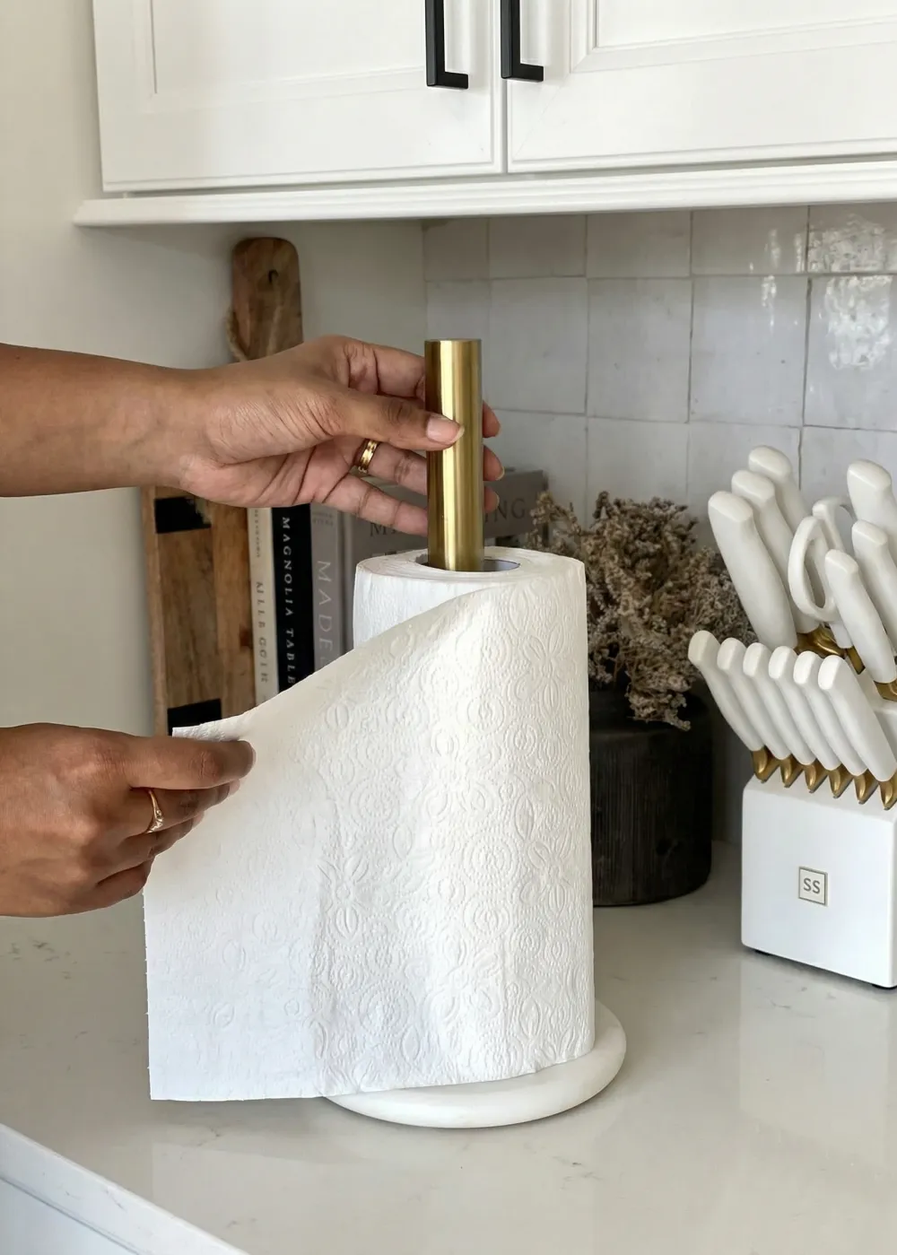 Kitchen Marble Towel Roll Holder White Gold