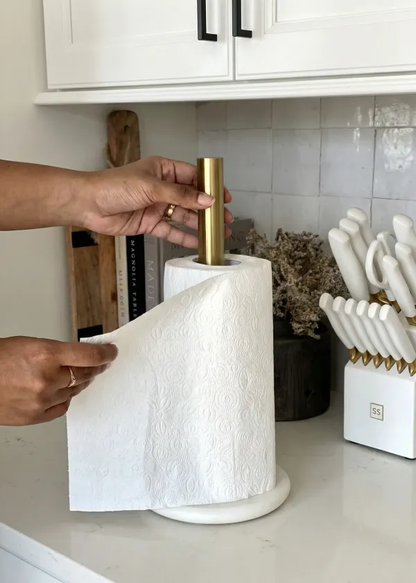 Kitchen Marble Towel Roll Holder White Gold