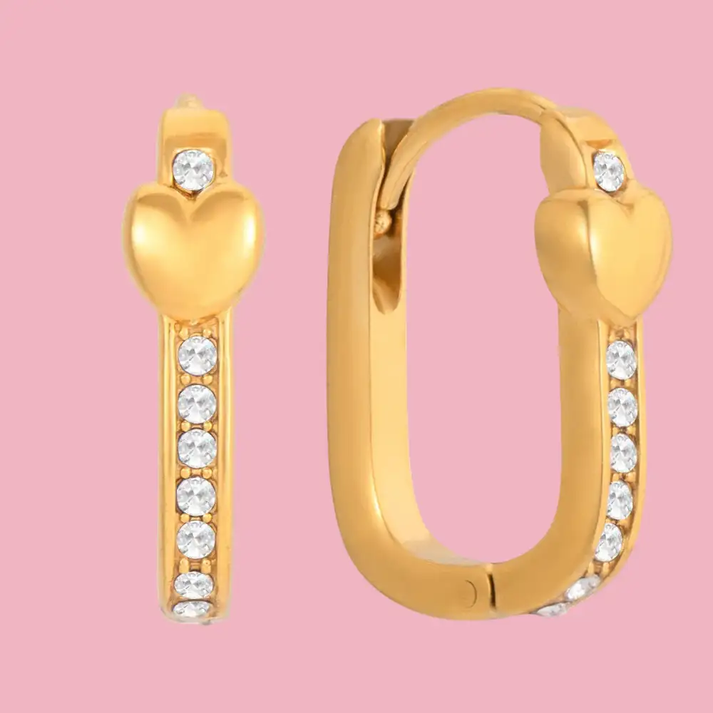 Square Heart Zirconia Hoop Earrings
