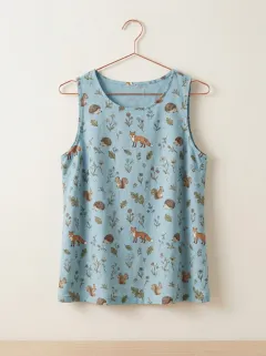 Fox Squirrel Hedgehog Women's Loose Printed Tank Top