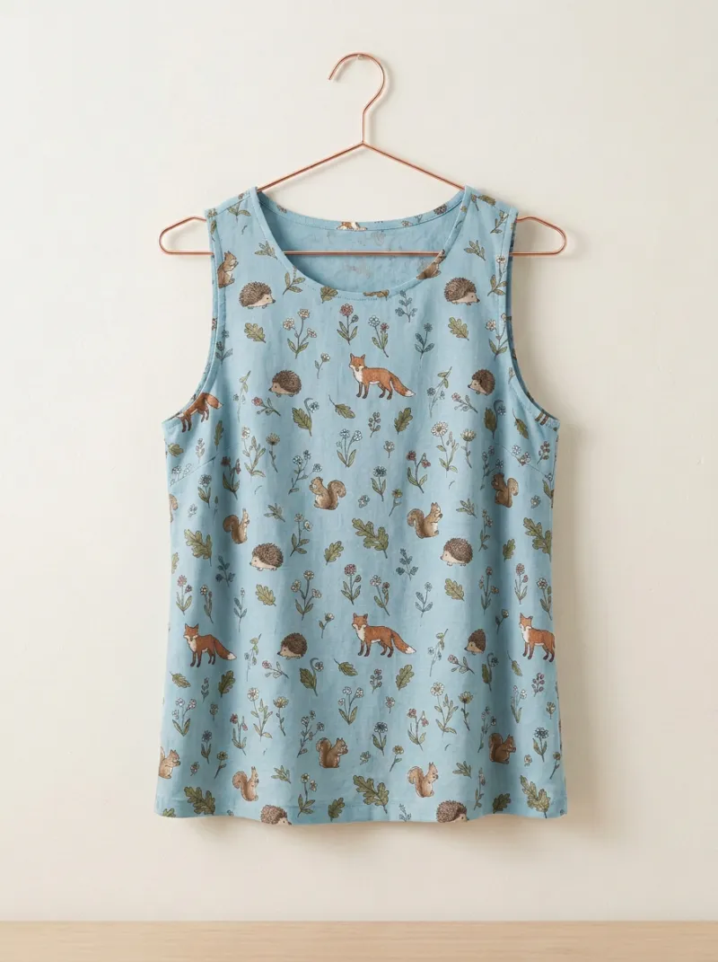 Fox Squirrel Hedgehog Women's Loose Printed Tank Top
