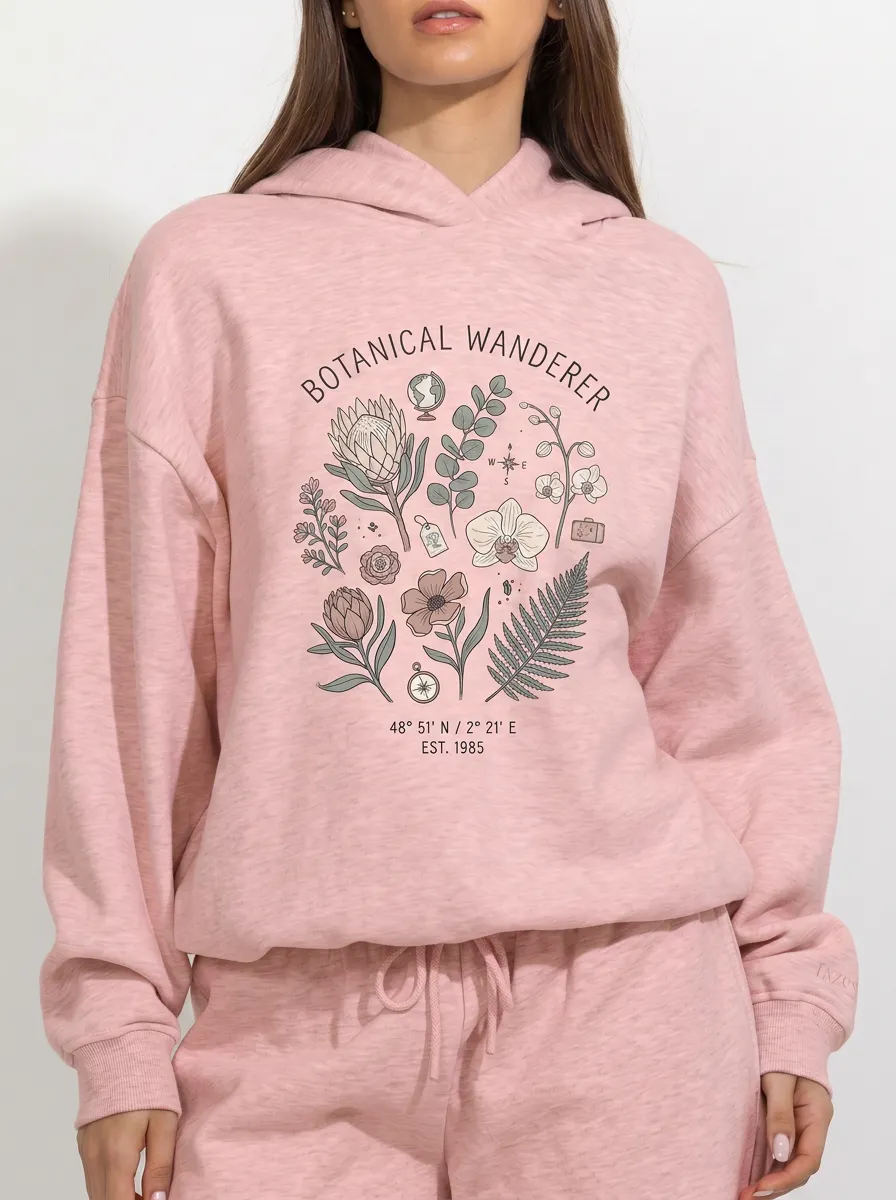Women's Botanical Wanderer Floral Compass Printed Hoodie