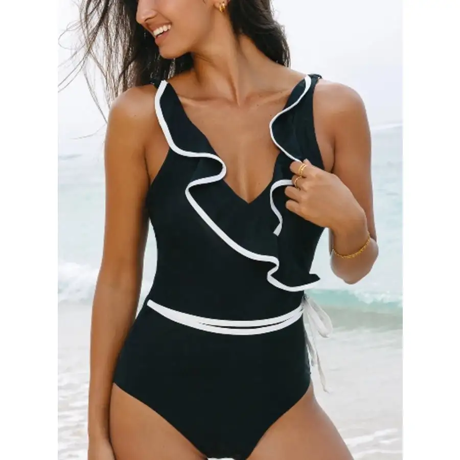 Women's Relaxed Ruffled V-Neck One-Piece Swimsuit