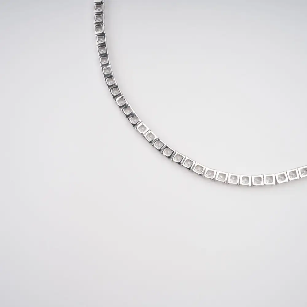 Silver Tone Square Cut Crystal Embellished Necklace