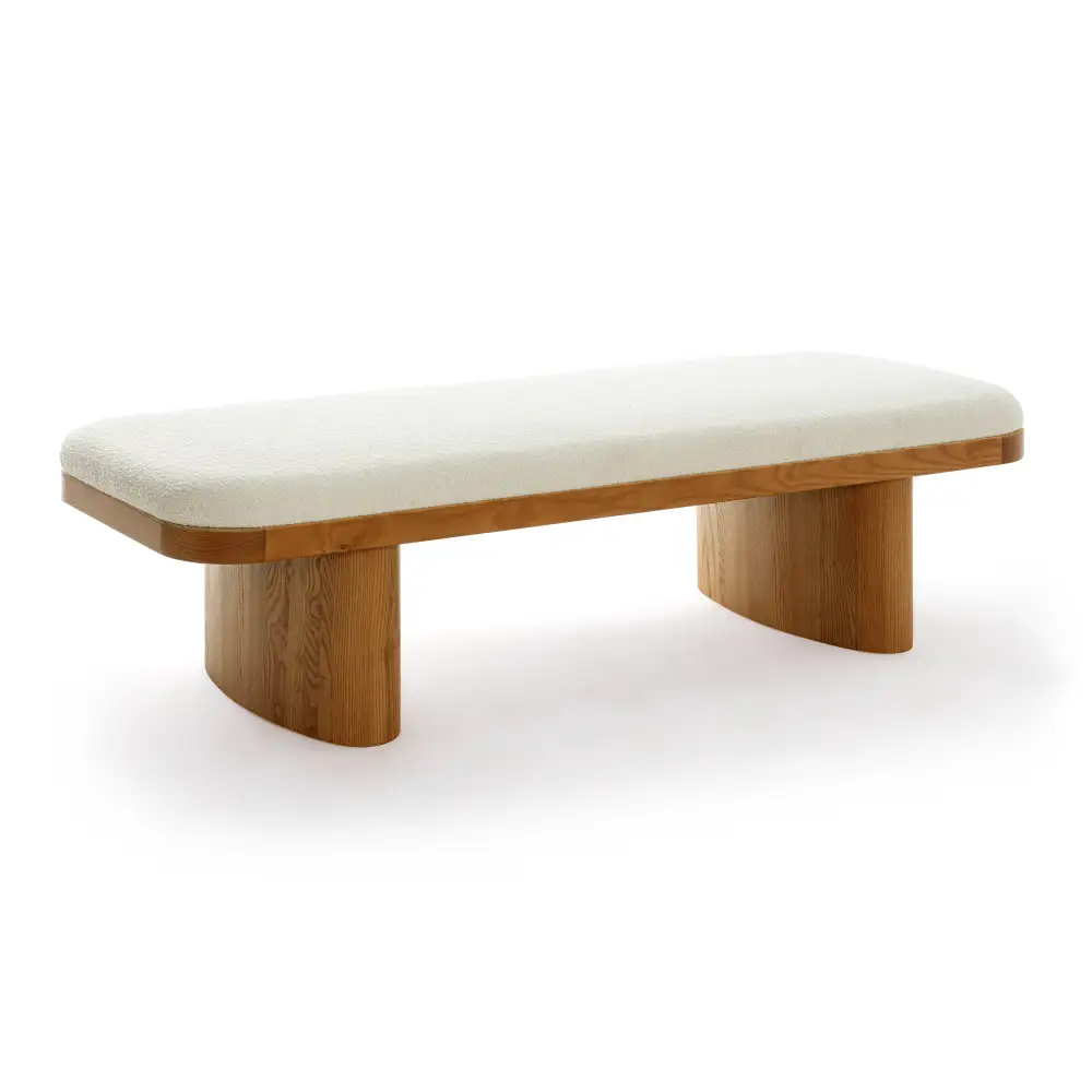 Sculptural Minimal Boucle Performance Fabric Bench
