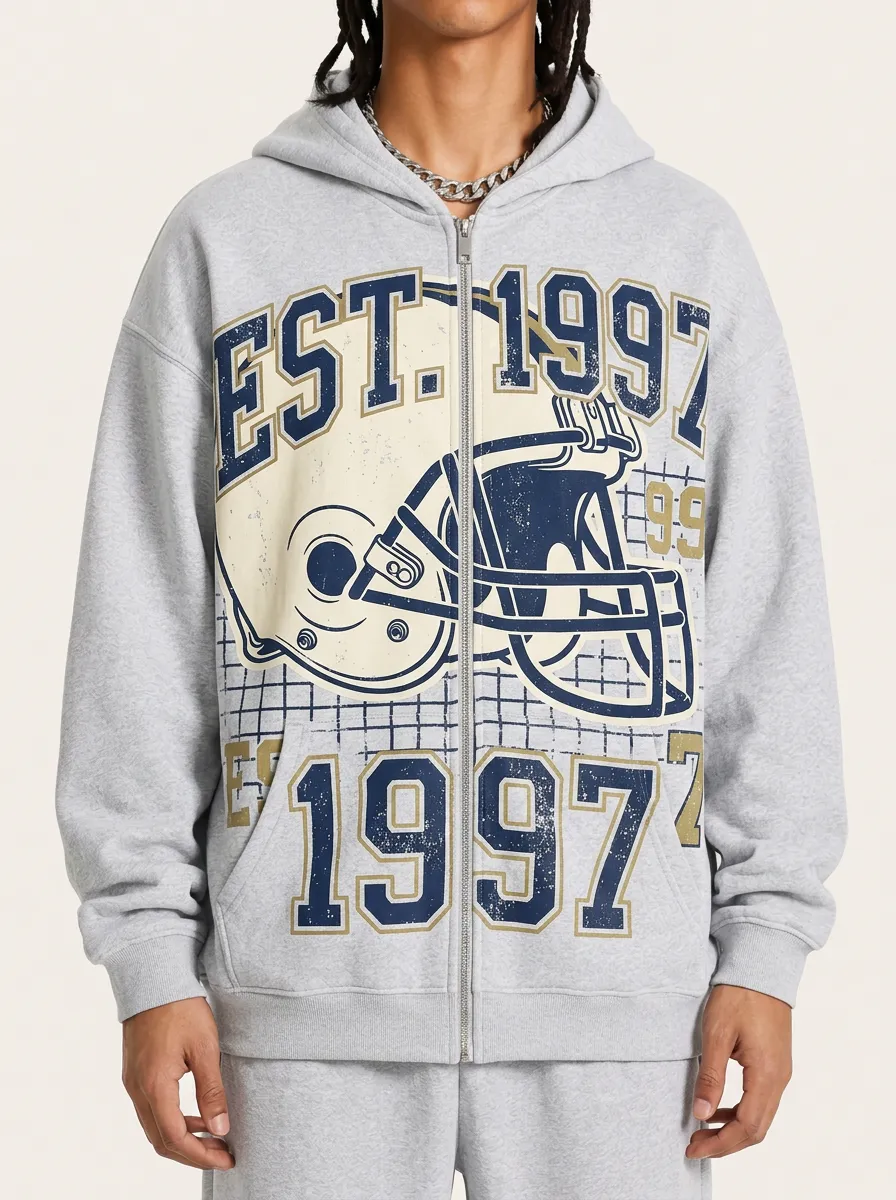 Men's American Football Lover 1997 Helmet Printed Zip-up Hoodie