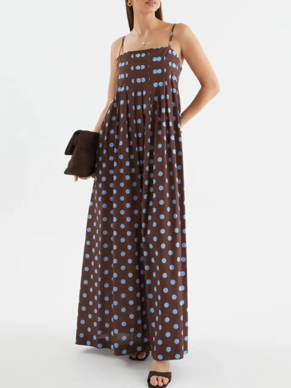 Smocked Polka-Dot Maxi Dress