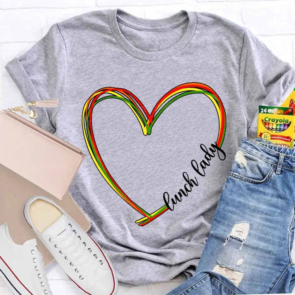 Lunch Lady Colorful Heart-Shaped Print T-Shirt