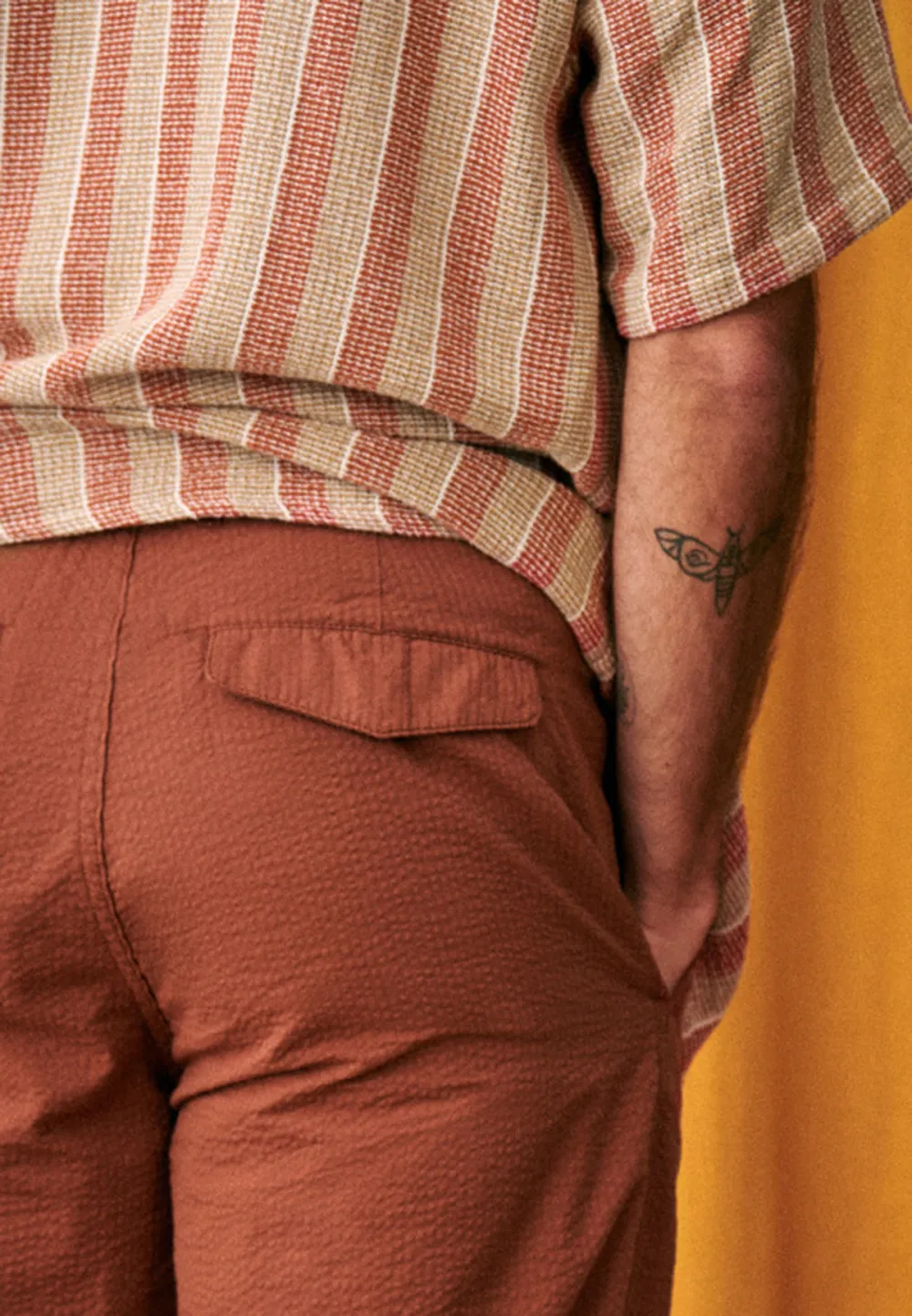 Rust Brown Seersucker Drawstring Waist Trousers