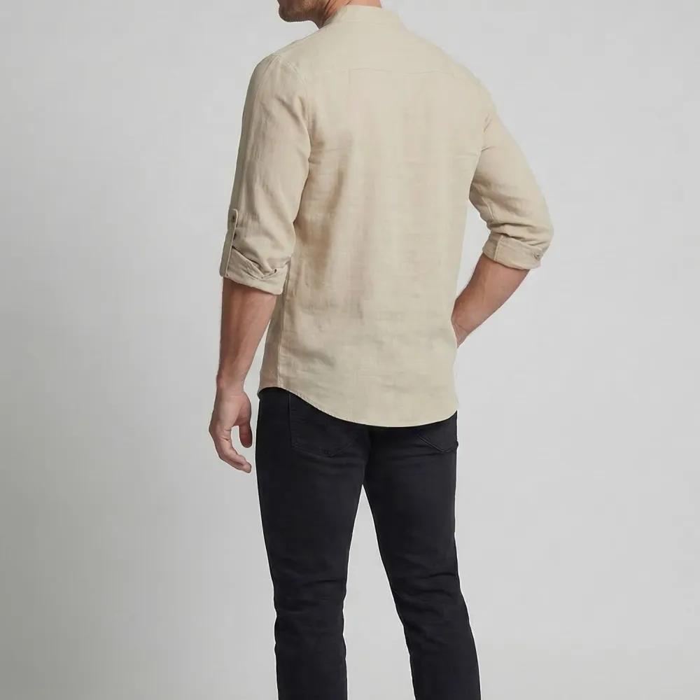 Men's Linen Shirt Lace Collar