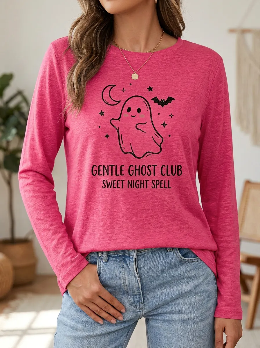 Ghost Bat Ghost-Club Halloween Cotton Linen Long Sleeve Top