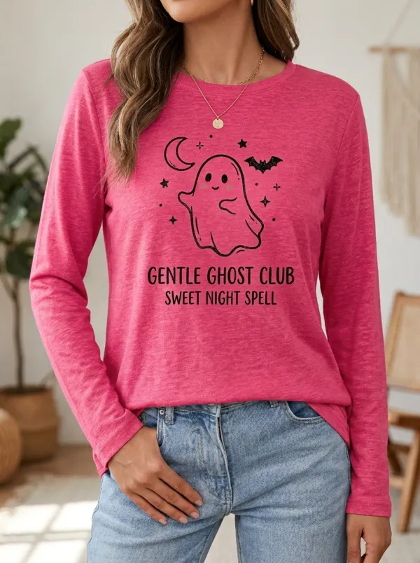 Ghost Bat Ghost-Club Halloween Cotton Linen Long Sleeve Top