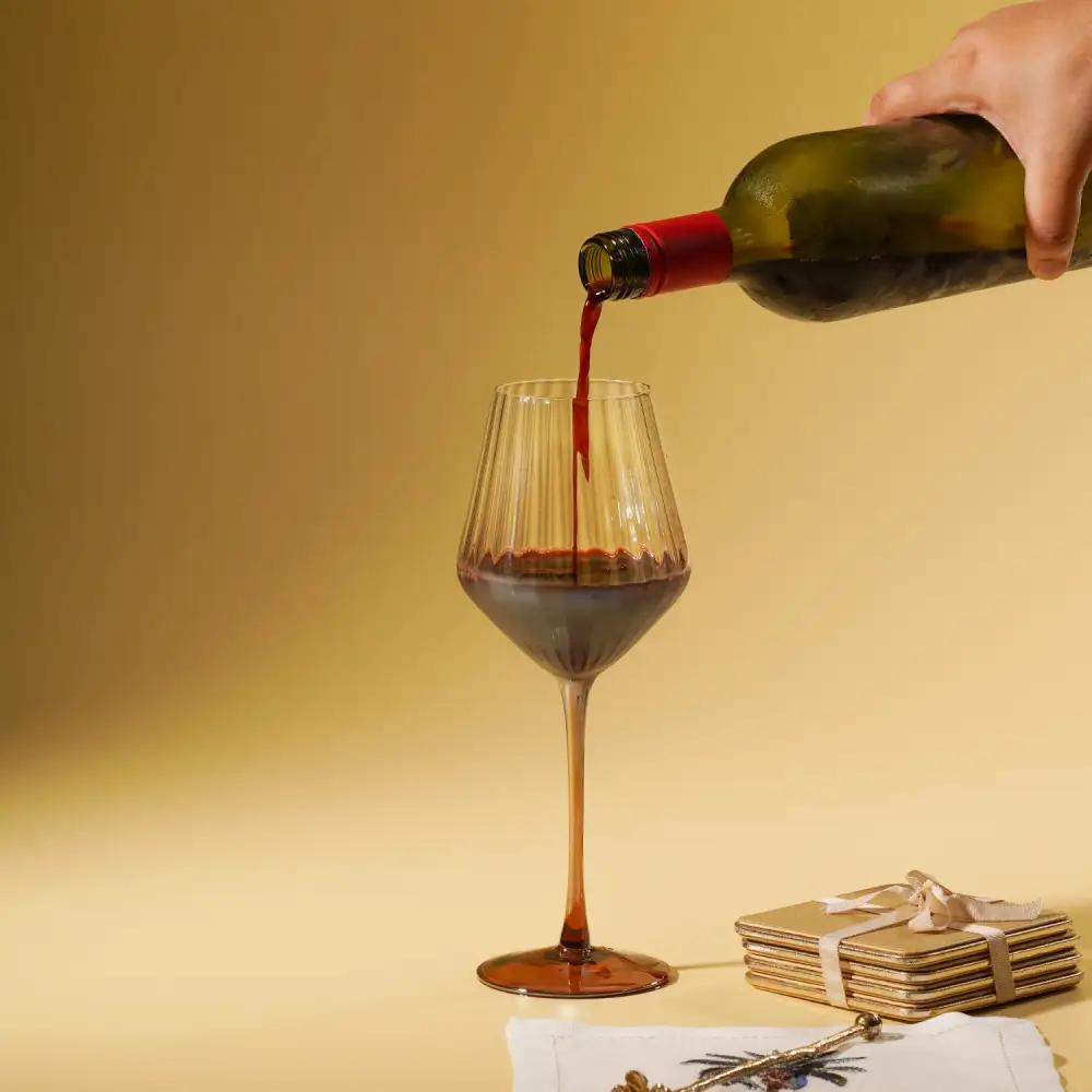 Amber Ribbed Wine Glass Set