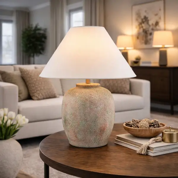Painted Cement Linen Table Lamp