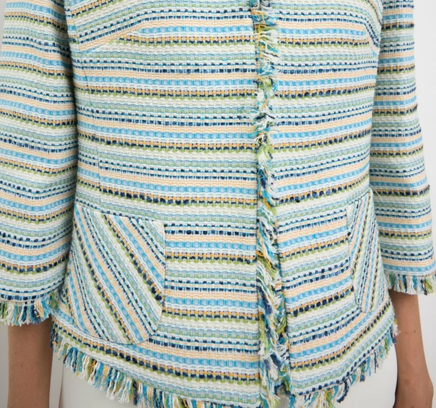 Cotton Striped Three-Quarter Sleeve Jacket