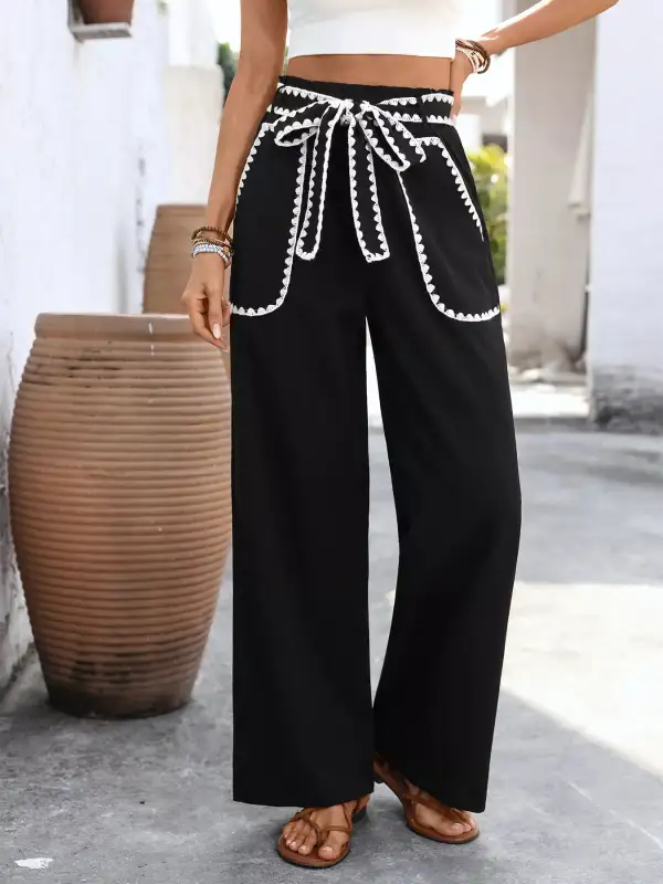 Crochet Wide Leg Pocketed Pants