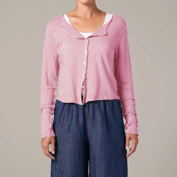 Linen Button-Front Cropped Cardigan