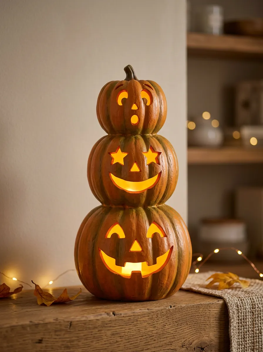 Classic Stacked-Pumpkin Halloween Pumpkin Light