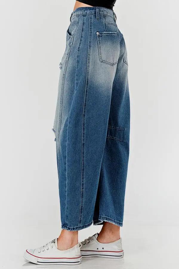 Relaxed Mid Rise Barrel Denim Pants