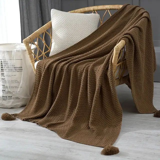 Knitted Tassel Wool Decorative Throw Blanket