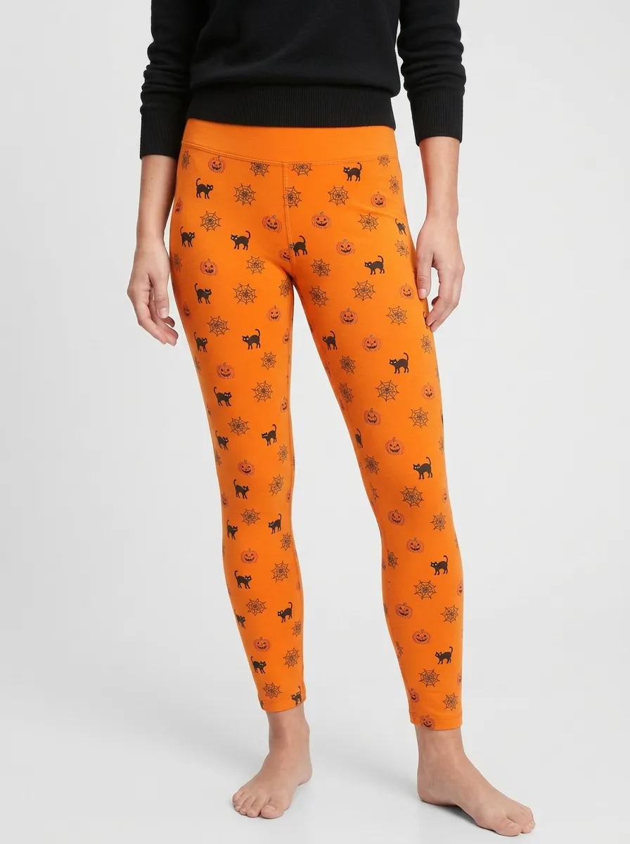 Women's Halloween Pumpkin Cat Spiderweb Leggings