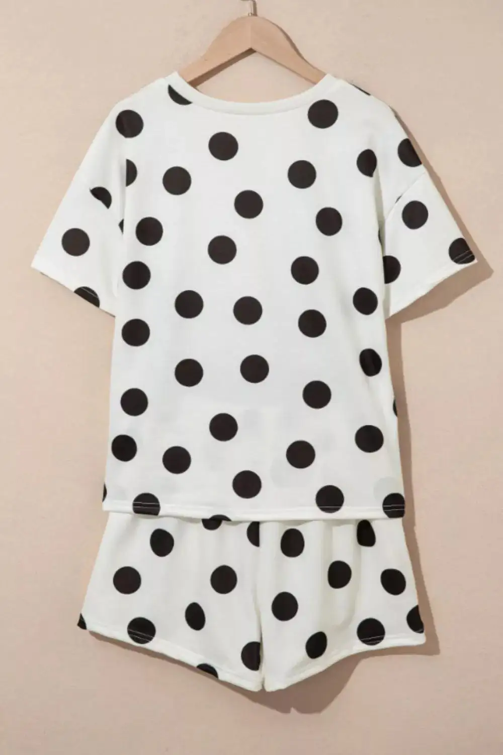Drawstring Polka-Dot Two-Piece Tee and Shorts Set