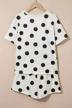 Drawstring Polka-Dot Two-Piece Tee and Shorts Set