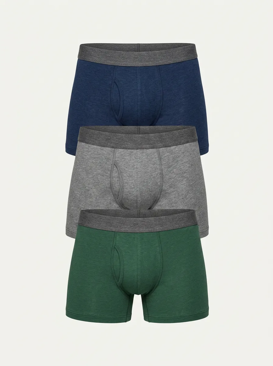 Men's Multi-color Solid Basic Cotton Boxer Briefs 3-Pack