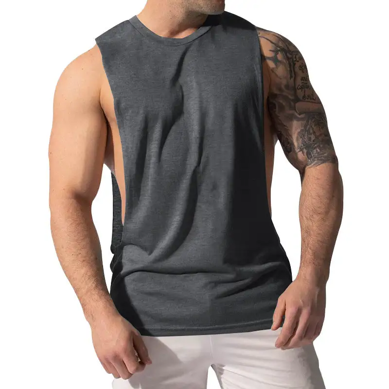 Men's Muscle Shirt With Extra Deep Arm Openings And Breathable Cotton Blend