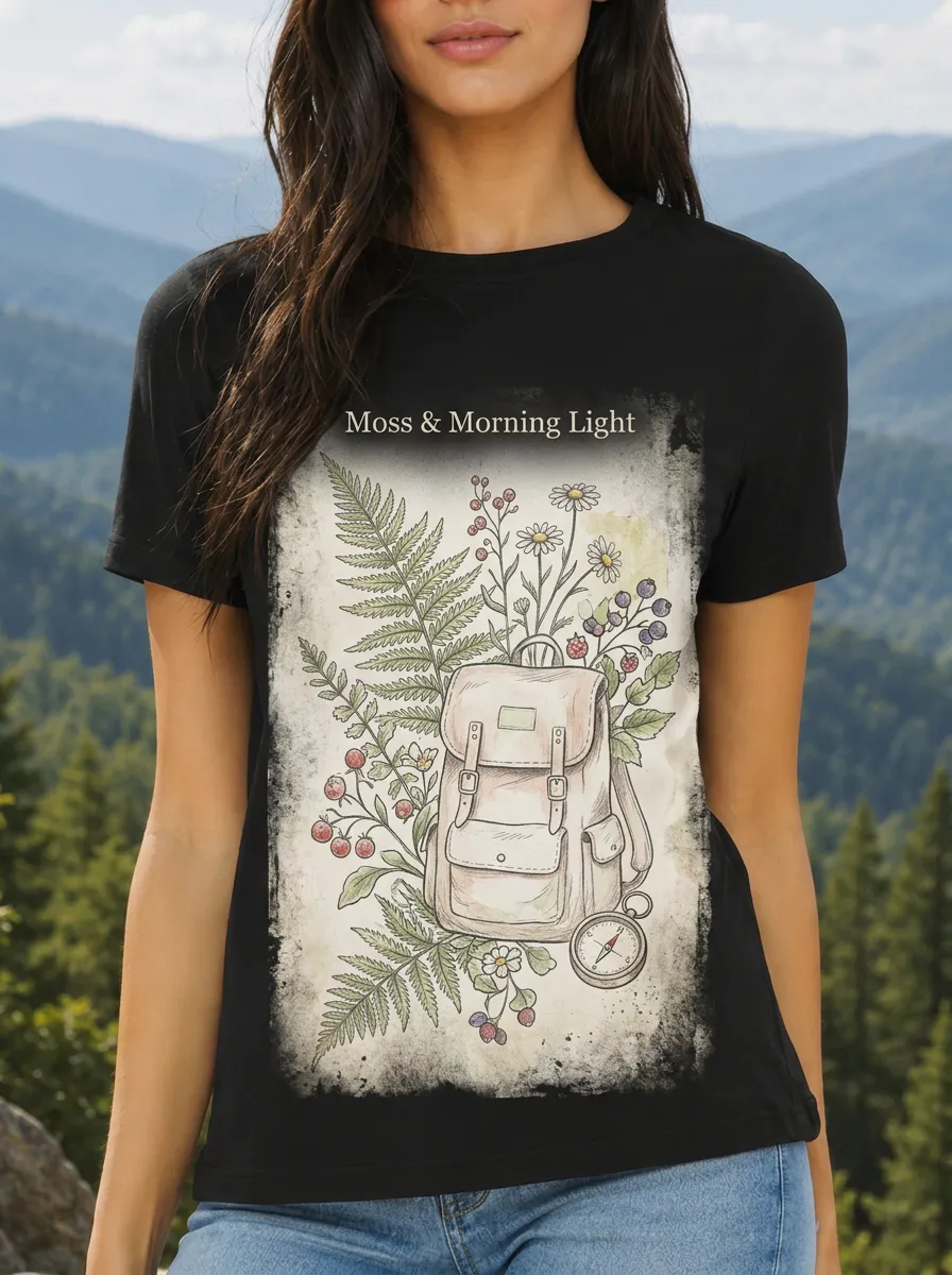 Women's Nature Hiking Lover Backpack Fern Printed T-shirt