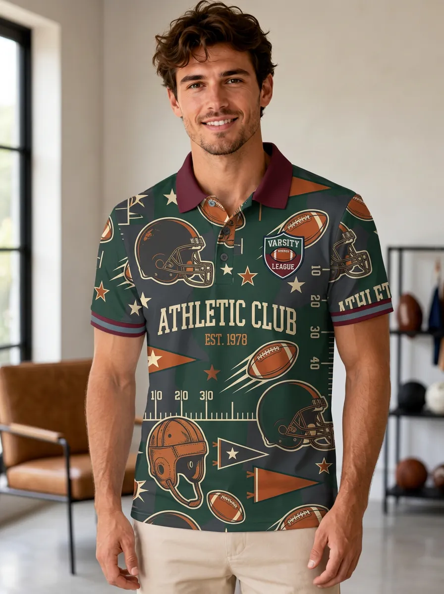 Men's Gridiron League Helmet Polo Shirt
