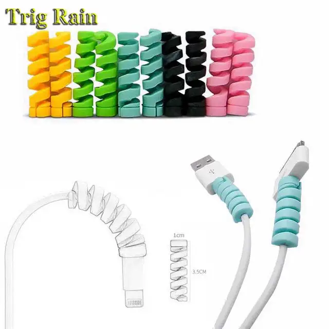 Silicone Spiral Charger Cable Saver, Spring Pack of 4