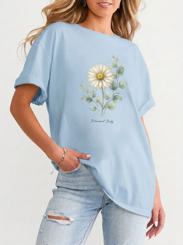 Women's Botanical Lover Daisy Eucalyptus Printed T-shirt
