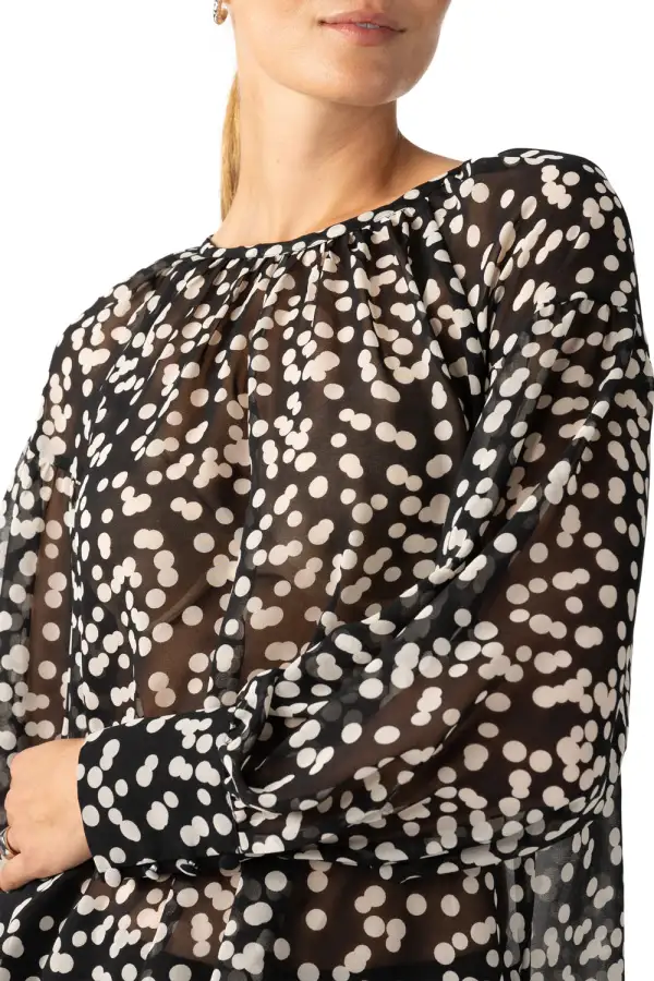 Polka Dot Long Sleeve Relaxed Blouse