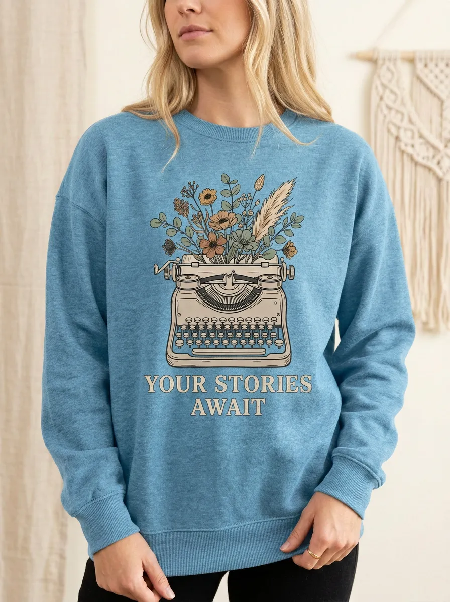 Writer Gift Floral Typewriter Sweatshirt